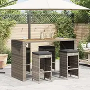 Garden Bar Stools with Cushions 4 pcs Grey Poly Rattan,Comfortable Garden Bar Stools with UVResistant Cushions for Outdoor Use Patio Chairs, Outdoor Furniture