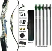 35lb Archery Takedown Recurve Bow Kit Fiberglass Arrows Bowbag Camo RH Adult