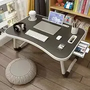 Hbluefat Folding Lap Desk with Storage Drawer, 23.6In Portable Wood Laptop Bed Tray Table with Cup Holder and Carry Handles, for Working Reading,Writing, Eating, for Sofa Couch Floor (Black)