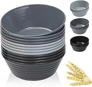 DUOLUV Cereal Bowls 36 OZ, Set of 12 Unbreakable Wheat Straw Plastic Serving Snack & Soup Dessert Bowls for Kitchen, Parties & Camping - Dishwasher & Microwave Safe - Black & Gray