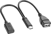 USB Type C OTG Splitter Cable USB C Male to USB C Female + USB A Female Short Charging Cable 2 in 1 USB C to USB+Type C Data Sync Cable for Mobile Phone,Laptop,USB Flash Drive 1Ft