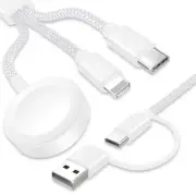 Upgraded 3 in 2 USB C Cable for Apple Watch For Apple (Lightning + Type C)