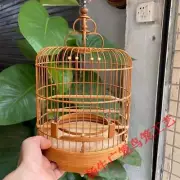 22.5cm Chinese Circular Shape carving Old Bamboo Wood Birdcage Display 60750