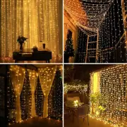 Warm White Window Curtain Lights String Fairy Light 600 LED Wedding Party Garden