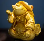 6 x 5.2 x 3.6 CM Carved Boxwood Figurine Netsuke : Frog Fun statue fortune decor