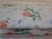 Vintage JP Stevens Twin Flat Sheet No Iron Cottage Roses White Pink Blue