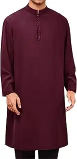[Runcati] Mens Abaya Thobe Arabic T Shirts Kaftan Longline Banded Collar Plain Gown Henley Shirts