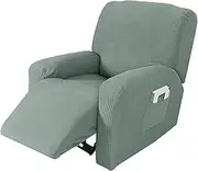 CATZONS Recliner Stretch Sofa Slipcover,4-Pieces Furniture Cover with Pocket Elastic Bottom Cord Jacquard Knitted Sofa Cover (BeanGreen)