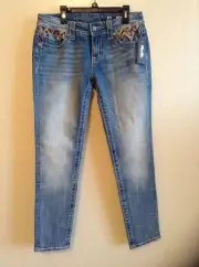 NWT MISS ME $110 'Zig Zag Chevron' Skinny Jeans*Lt Blue Wash*28x30