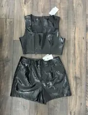 7 For All Mankind Croc Embossed Faux Leather 2 Piece Short Set