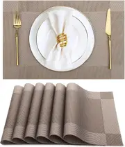 Placemats,Style Placemats for Dining Table Set of 6, Heat Resistant Place Mats, Washable PVC ( brown)