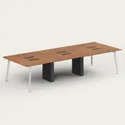 Recess 6 Seat Desk | Office Desk | Office Workstation, Walnut/White / No Power / Angled