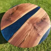 Blue Resin Epoxy Table, Live Edge Walnut Coffee, End, Side Table Top, Home decor