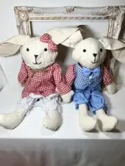 Vintage Pair of Rabbits Adorable Stuffed Cloth Bunnies measure 17" Easter Decor