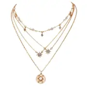2 Pcs Bohemian Multilayer Necklaces Round Slice Beads Stars Chain Crescent Pendant Necklace For Women