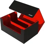 Trading Card Game Case for MTG, Yugioh, Pokemon and TCG; Football and Baseball Trading Card Storage Box with Magnetic Closure - Fits 35pt Toploaders or 650+ Double-Sleeved Cards (Black-Red)