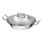 Zwilling Stainless Steel Wok 2 Side Handles Cooking Pan w/ Glass Lid Silver