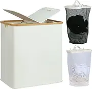 [efluky] 140L Laundry Baskets with Lid - 2 Compartment Laundry Hamper, Double Basket with 2 Removable Bags, Light Grey