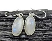 Oval Moonstone Earrings, Sterling Silver, Rainbow Moonstones, Modern June Birth