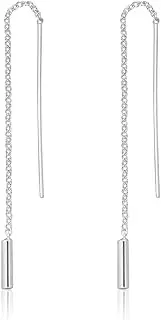 [DTPsilver] 925 Sterling Silver, 24K Yellow or 18K Rose Gold Plated Threader Pull Through THIN Drop Chain Earrings with Dangling Bar - Length: 78/86/105 mm