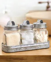 Set of 3 Glass Canisters in Black Tray Black Covers