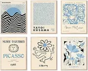 TWNSLLA Blue Matisse Wall Art Prints Set of 6, Blue Abstract Wall Decor Aesthetic Picasso Gallery Posters,Vintage Mix Gallery Wall Art of Matisse Flower Market Yayoi Kusama Picasso Boho Canvas