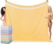 Oversized Turkish Beach Towel Blanket XXL Cotton Sandproof Towels Boho Woven Extra Large Big Sand Free Giant Throw Thick Blankets Huge Quilt XL Picnic Camping Necessities Cloud for Adult Gifts Yellow