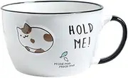 Ceramic Soup Bowls with Handle and Lids Soup Containers Cups Cute Cat/Pink Marbling Soup Cups Bowl for Ramen Oatmeal Pasta Soup Fruit 23oz (White)
