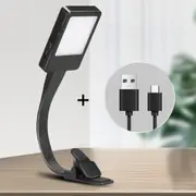 USB Rechargeable Flexible Clip On Bed Desk Table Black LED Reading Light Lamp