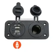 Flush Mount 2 in 1 Socket Car Socket - Dual USB Charger + 12V Cigarette Socket