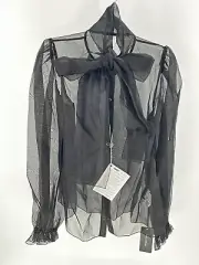 DOLCE & GABBANA Silk Chiffon Shirt Blouse IT40 US 4 Ruffle Puff Bow $900 Nwt
