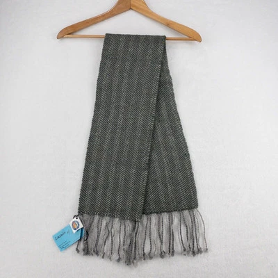 Wool Scarf Green Gray Handmade In Montana Fringe Rectangular Lazuli Of Lenore