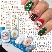 6 Sheets Christmas Nail Art Stickers Decals, 3D Self-Adhesive Nail Art Decals, Winter Santa Claus Snowman Christmas Tree Snowflakes Elk Pattern, Colorful Xmas New Year Manicure DIY Nail Supplies for Women Girls Decoration