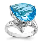 Sterling Silver Rhodium Blue Topaz u0026 Natural Diamond Gemstone Birthstone Ring Fine Jewelry Gift for Her