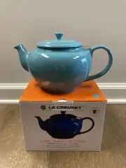 "Turquoise" LE CREUSET 44 oz Large Stoneware 1Qt Teapot Stainless Steel Infuser