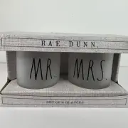 Rae Dunn Mr. Mrs. Frosted Short Glass Set Drinking Enchanté Collection