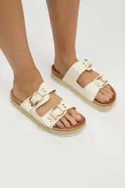 White Double Strap Buckle Sandals - Size 9, Women's Shoes