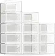 12 Shoe Storage Box Pack, Transparent Plastic Stackable Shoe Organizer for Wardrobe, Folding Shoe Containers, Space Saving Multicolor82 One Size