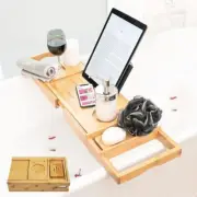 Monsuri Foldable Bamboo Bathtub Tray Caddy - Expandable Bath Tray for Tub