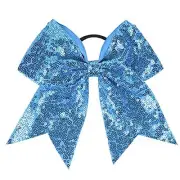 Women Girls Kids Teens Sequins Hair Bows Elastic Hair Tie Ribbon Large Blue