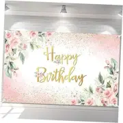 Rose Gold Birthday Backdrop for Women Pink Floral Golden Flash Happy Birthday
