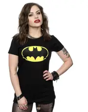 DC Comics Women's Batman Logo T-Shirt Black Medium