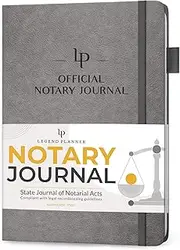 Legend Notary Journal – Hardcover Notary Log Book with Pre-Printed Entries – Notary Public Journal of Notarial Acts – Notary Supplies – 250 Entries, Numbered Pages, 7"x10" (Gray)
