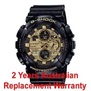 CASIO G-SHOCK MEN WATCH 90'S MOTIF GA140 BLACK x GOLD GA-140GB-1A1 2Y WARRANTY