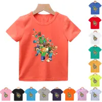 在飛比找蝦皮購物優惠-新款兒童休閒 T 恤棉質短袖卡通印花樂高 Minecraft