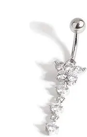 [Lovisa] Surgical Steel Round Flower Drop Belly Ring | Premium PVD Rhodium-Plating | Hypoallergenic | On Trend Designs