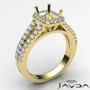 Halo Prong Emerald Cut Semi Mount Diamond Engagement 18k Yellow Gold Ring 0.75Ct
