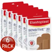 6 x Elastoplast Sensitive Medium Skin Tone 20 Pack Adhesive Strip Wound Dressing