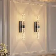LED Battery Operated Wall Sconce Light Pack of 2, 12000mAh Rechargeable Battery Powered Wall Lighting Indoor Dimmable Wall Lamp Fixtures for Bedroom Living Room (Black)