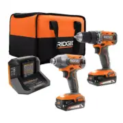 RIDGID 18V Cordless 2-Tool Combo Kit with Drill/Driver, Impact Driver, (2) 2.0 A